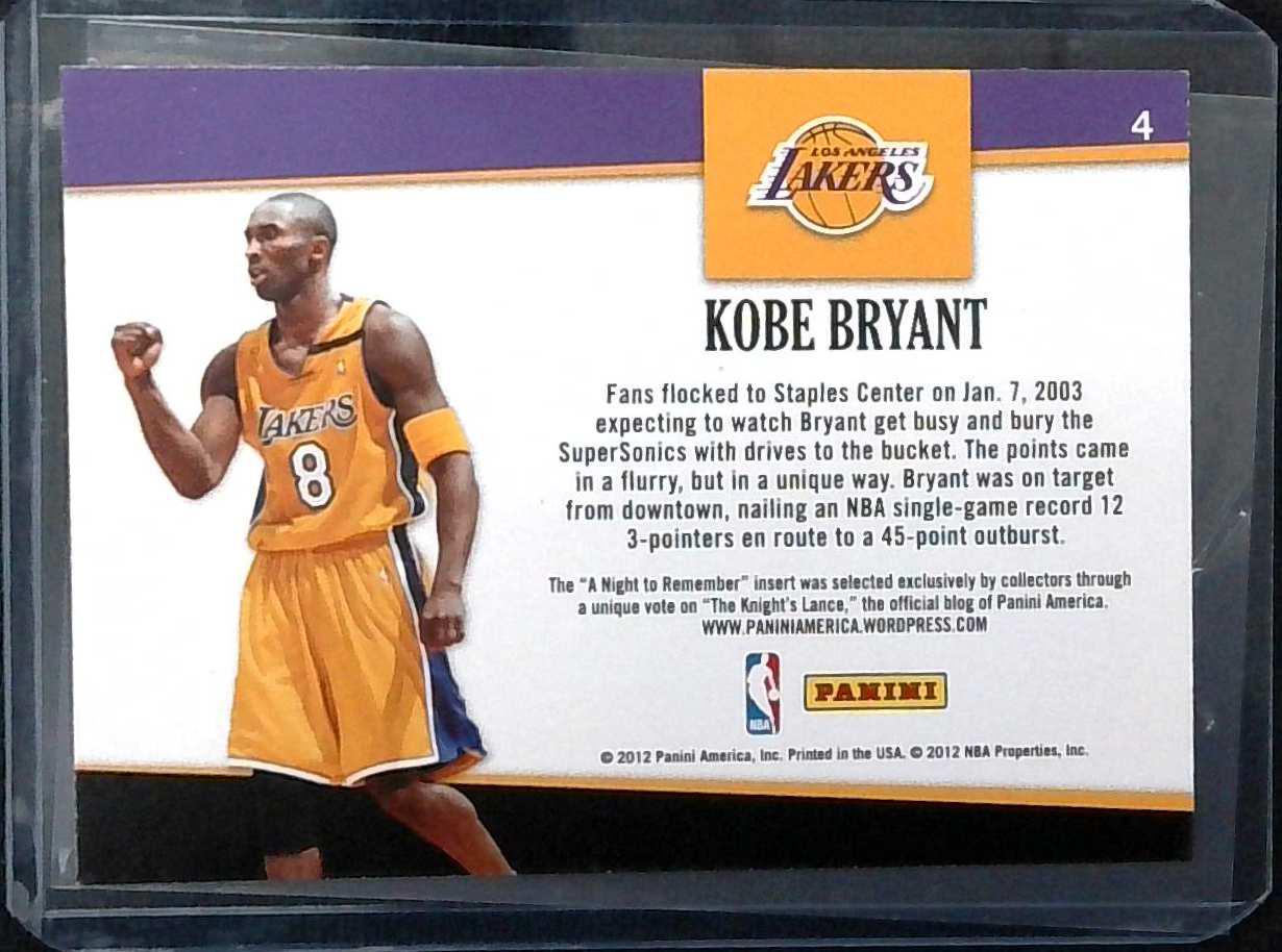 2012-13 NBA Hoops A Night To Remember Kobe Bryant #4 Insert