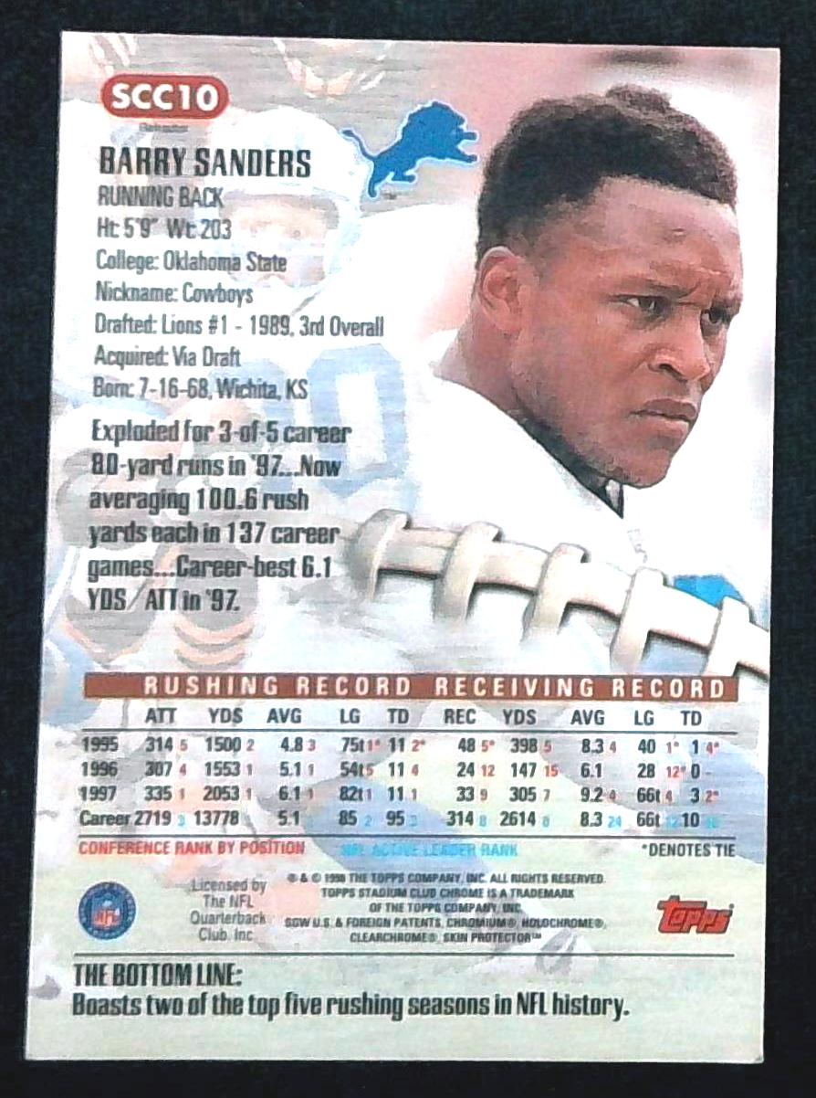 1998 Stadium Club Chrome Barry Sanders Refractor