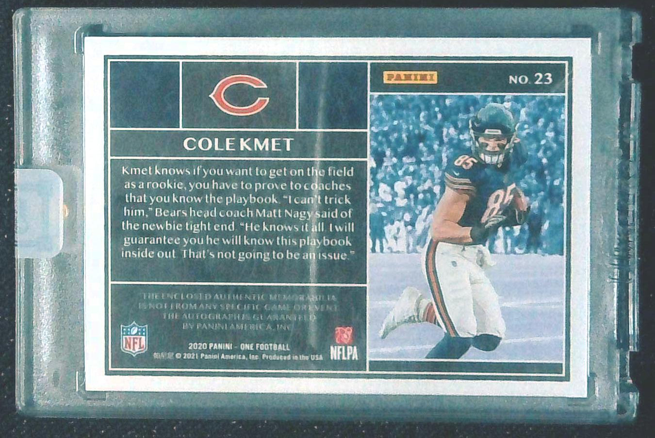2020 Panini One Rookie Patch Auto Cole Kmet RPA /99