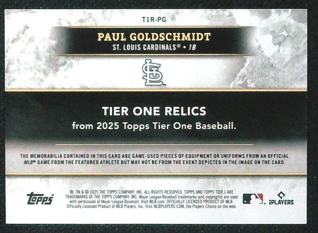 2025 Topps Tier One Paul Goldschmidt Triple Relic Green Foil 36/49