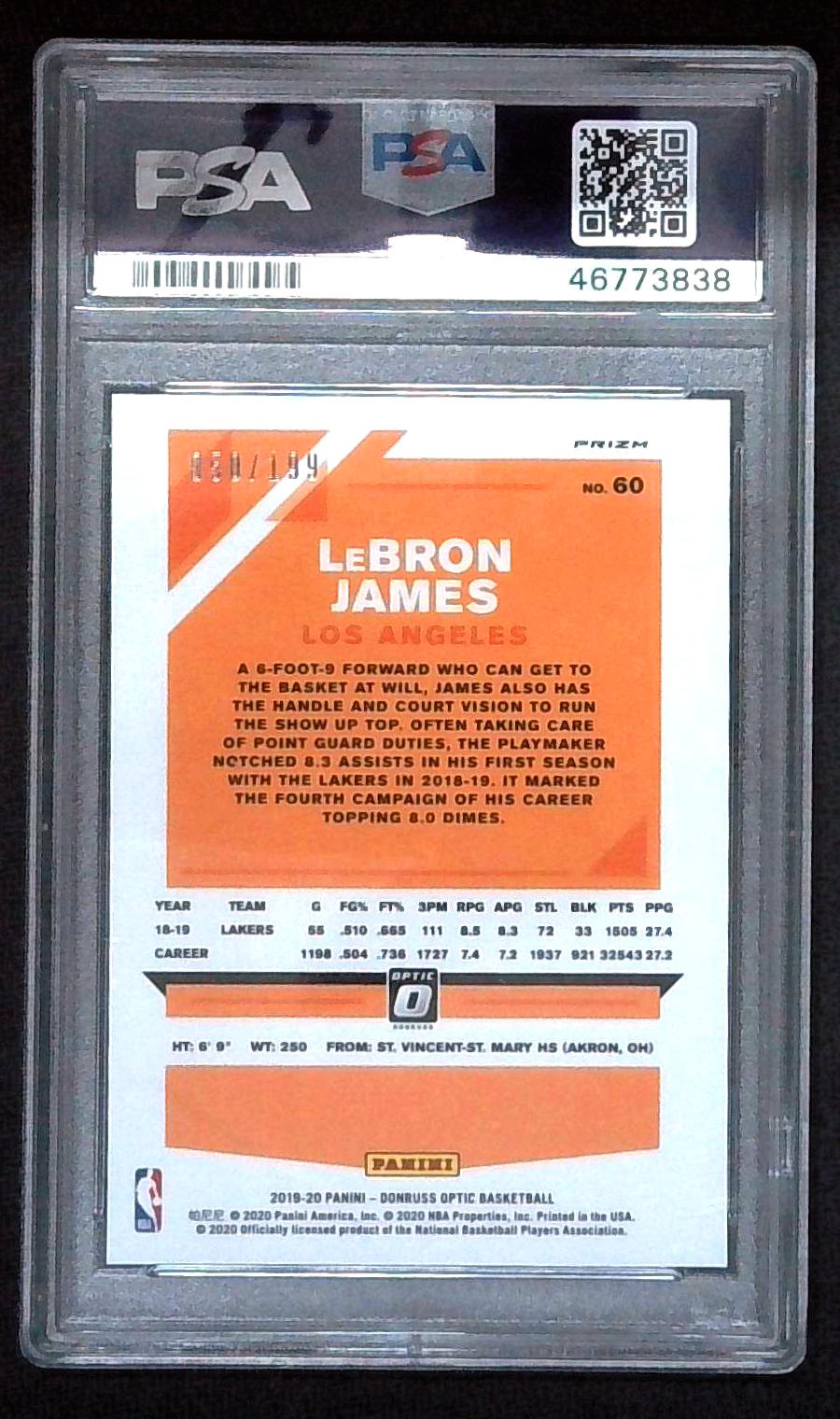 2019-20 Donruss Optic Lebron James Orange /199 PSA 9