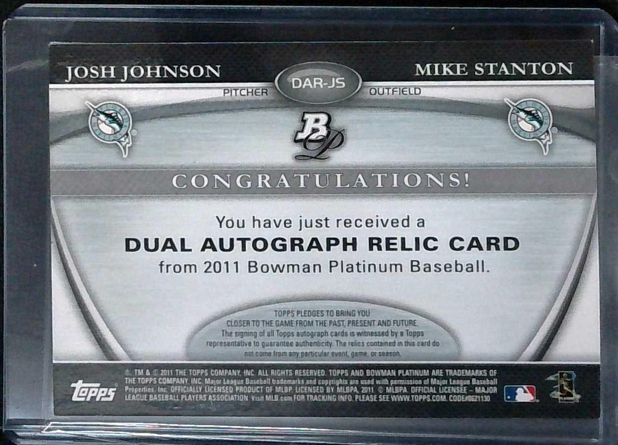 2011 Bowman Platinum JOSH JOHNSON GIANCARLO STANTON Dual Auto Relic /89 #DAR-JS