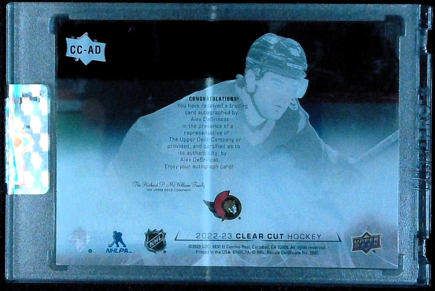 2024-25 Upper Deck Clear Cut ALEX DeBRINCAT Auto High Gloss /10 Ottawa Senators