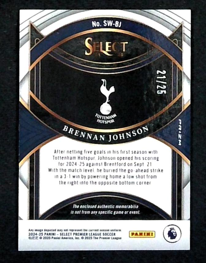 2024-25 Panini Select Premier League Swatches Tie-Dye Prizm /25 Brennan Johnson