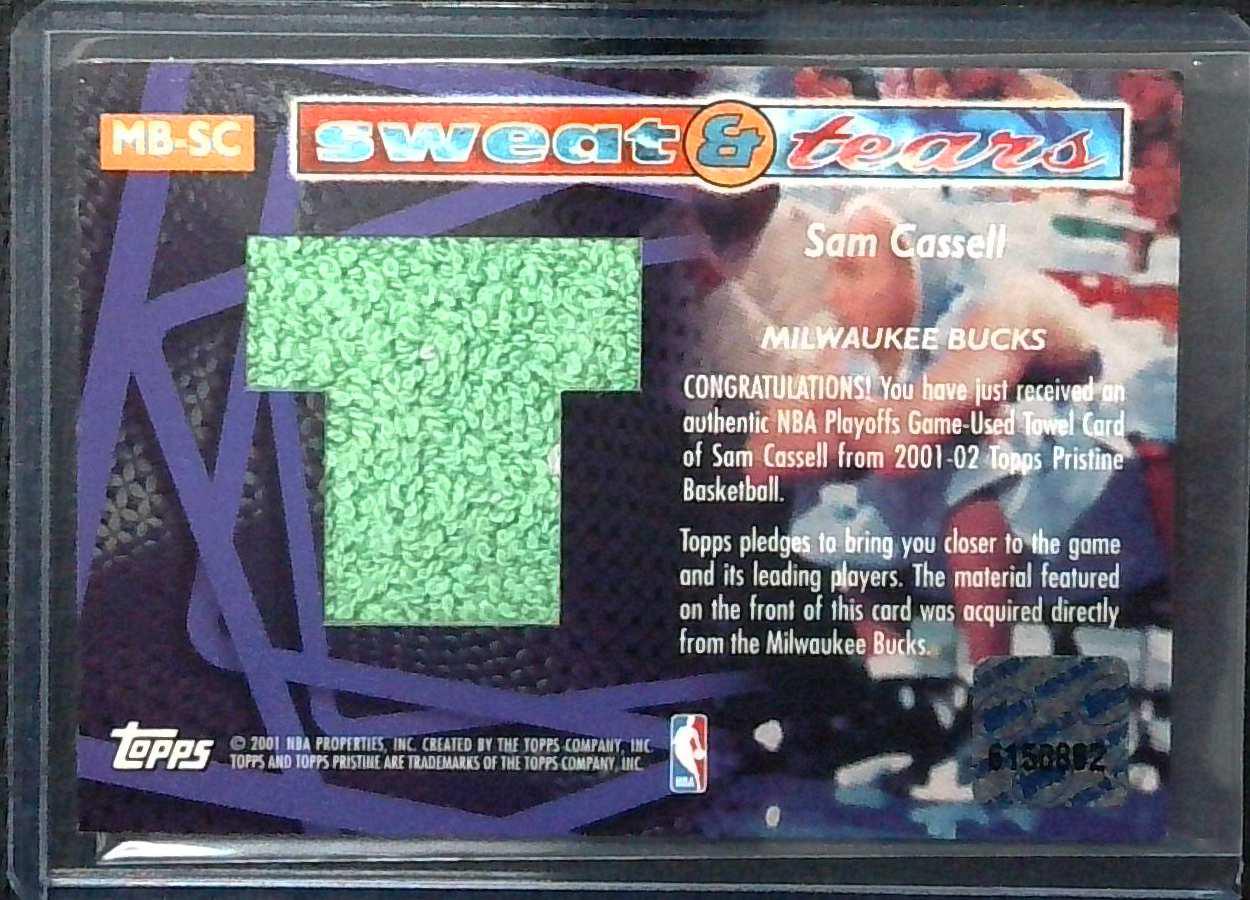 2001-02 Topps Pristine Sweat & Tears Sam Cassell #MB-SC Bucks