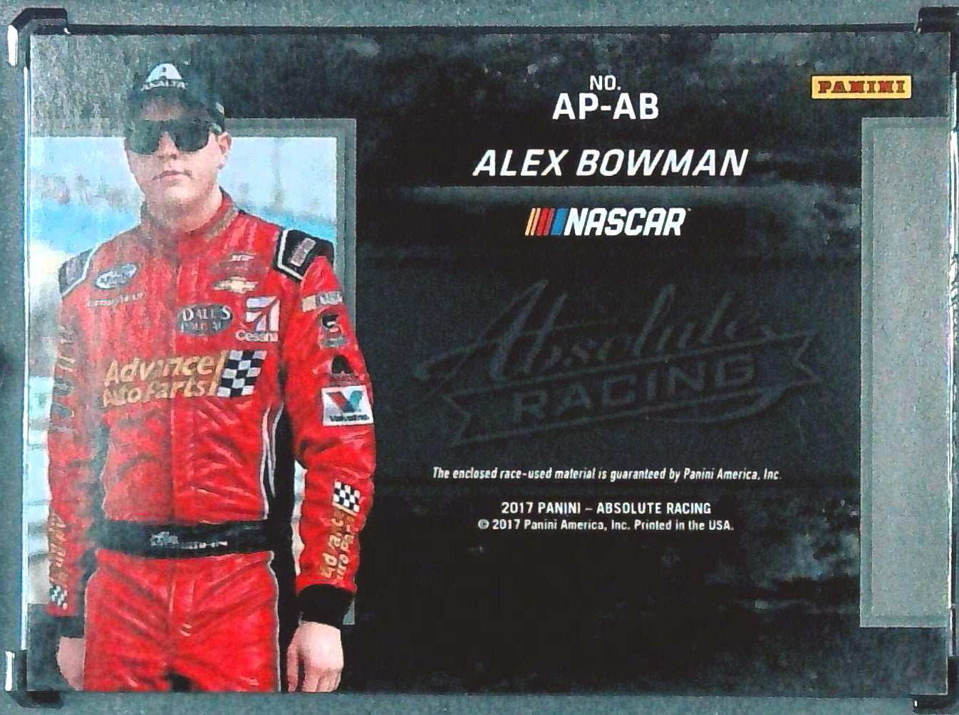 2017 Panini Absolute Racing Alex Bowman Jumbo Patch Relic 1/1