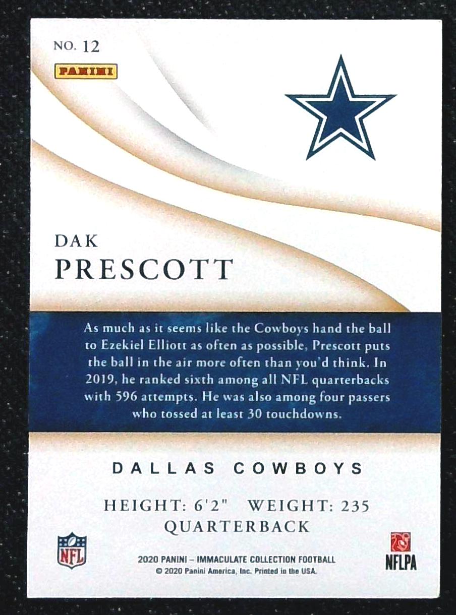 2020 Panini Immaculate Collection DAK PRESCOTT #'d 4/5 JERSEY NUMBER! Cowboys