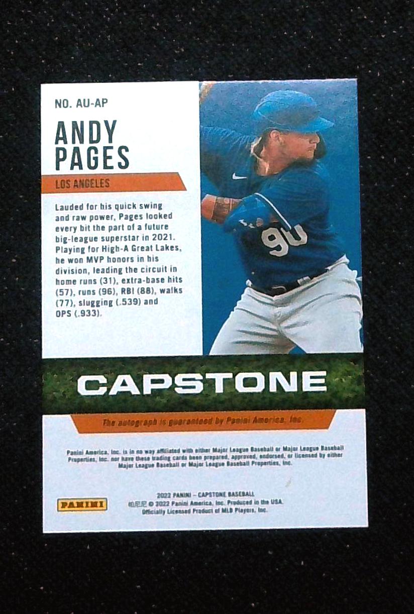 2022 Panini Capstone Andy Pages Auto #AU-AP Los Angeles Dodgers