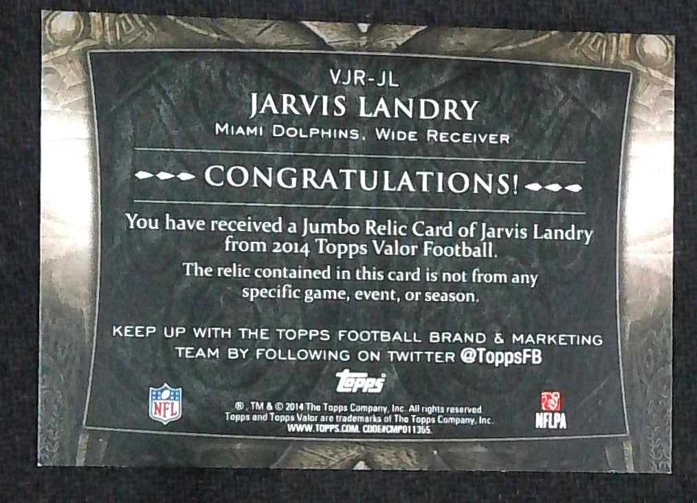 2014 Topps Valor - Jumbo Rookie Relics Jarvis Landry #VJR-JL