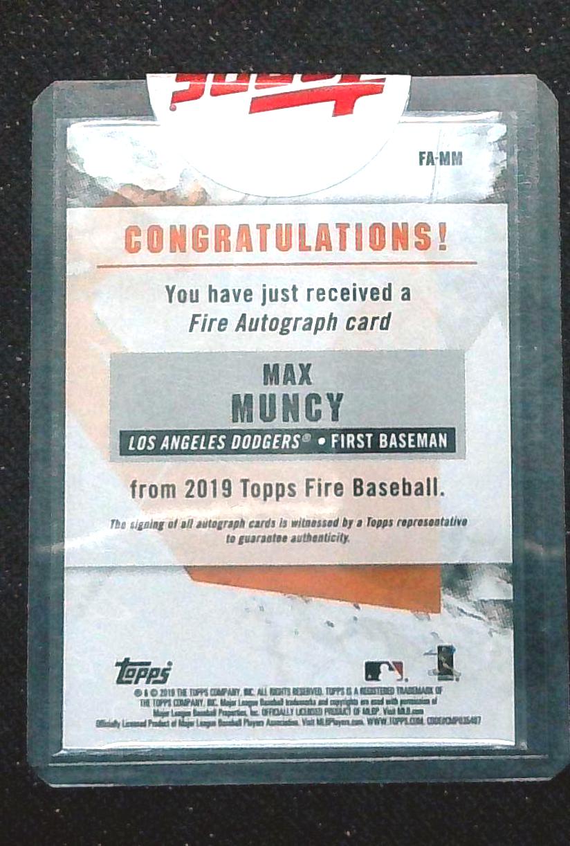 2019 Topps Fire Autographs Max Muncy Auto #FA-MM