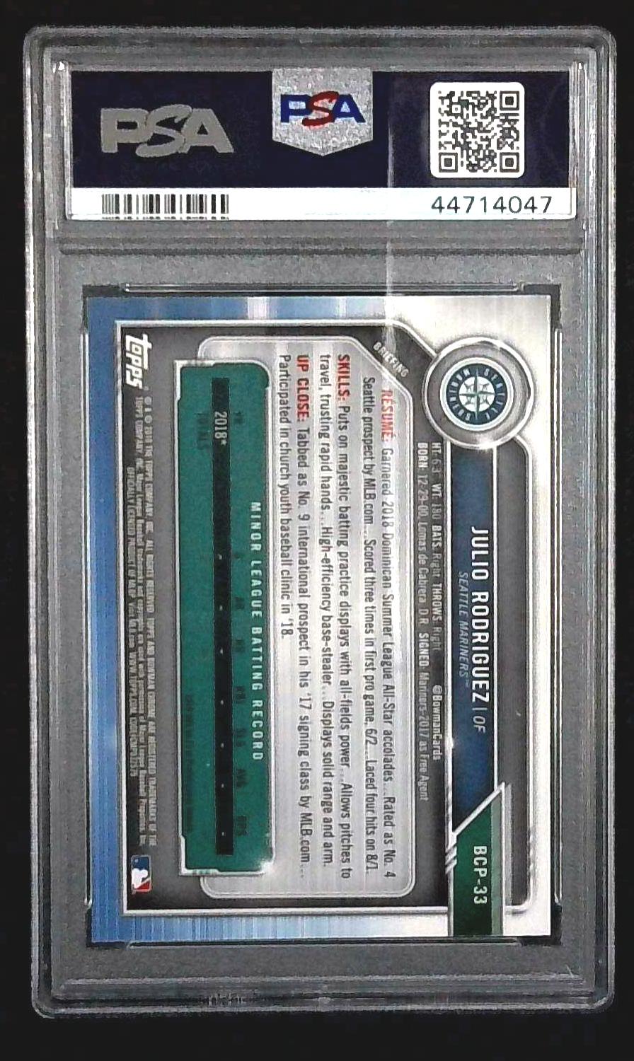 Julio Rodriguez 2019 Bowman Chrome 1st PSA 10 - Mariners