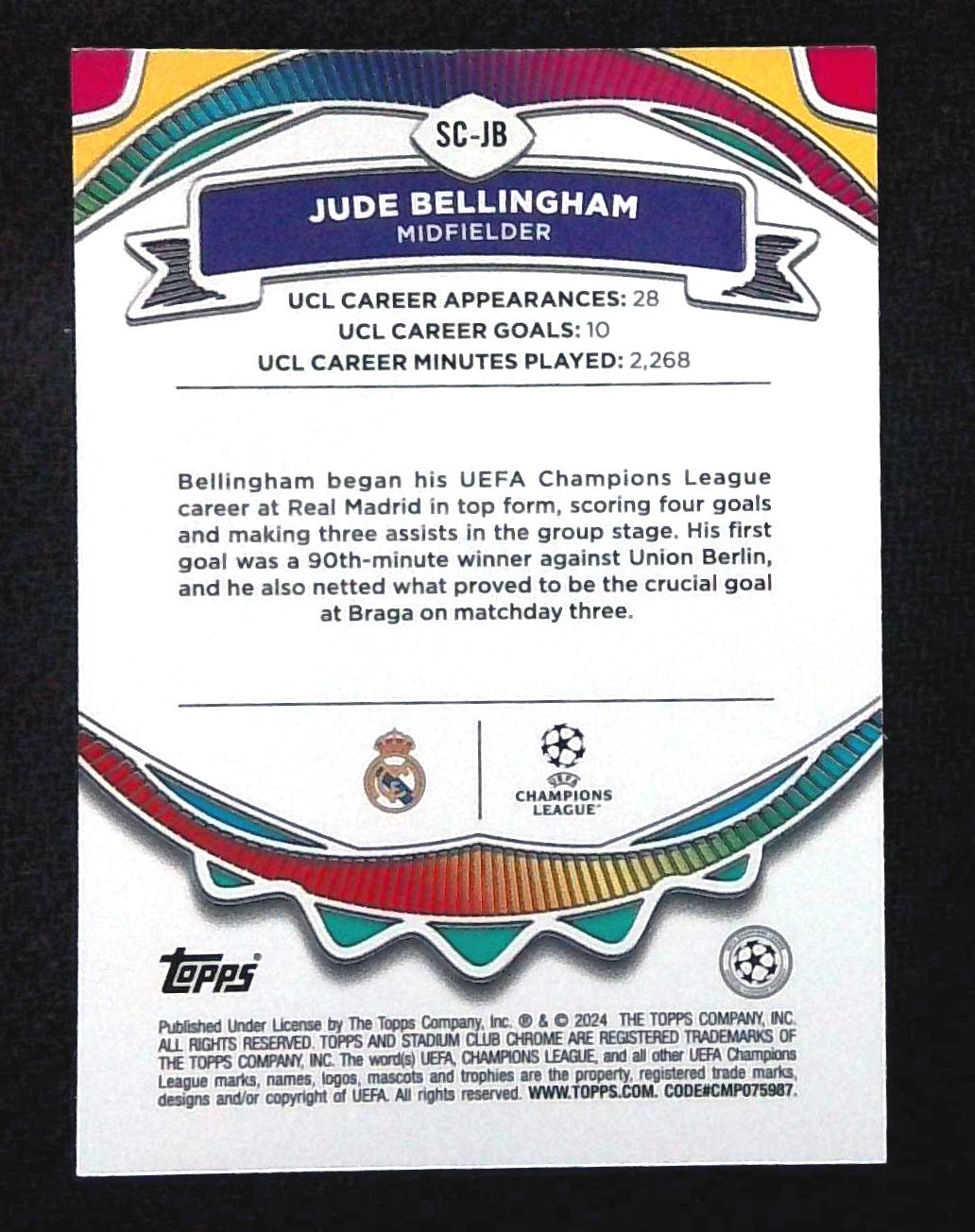 2023-24 Stadium Club Chrome UCL Say Cheese! Jude Bellingham