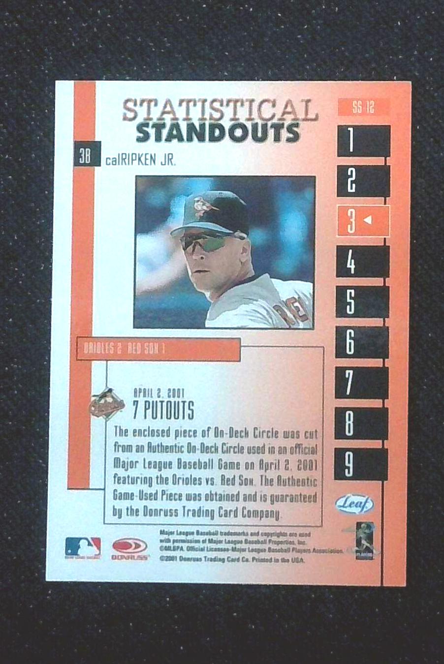 2001 Leaf Rookies & Stars Cal Ripken Jr. Game Used On Deck Circle