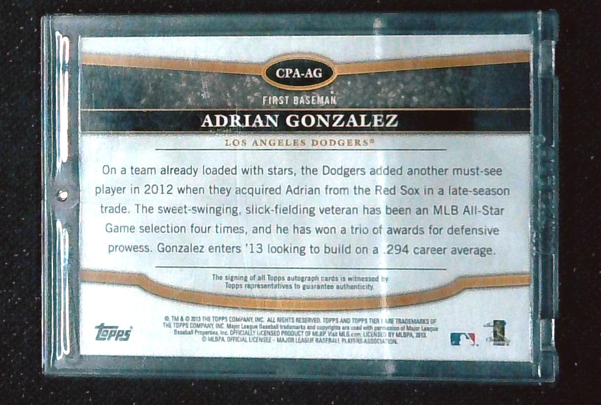 2013 Topps Tier One Crowd Pleaser Adrian Gonzalez On Card Auto /50