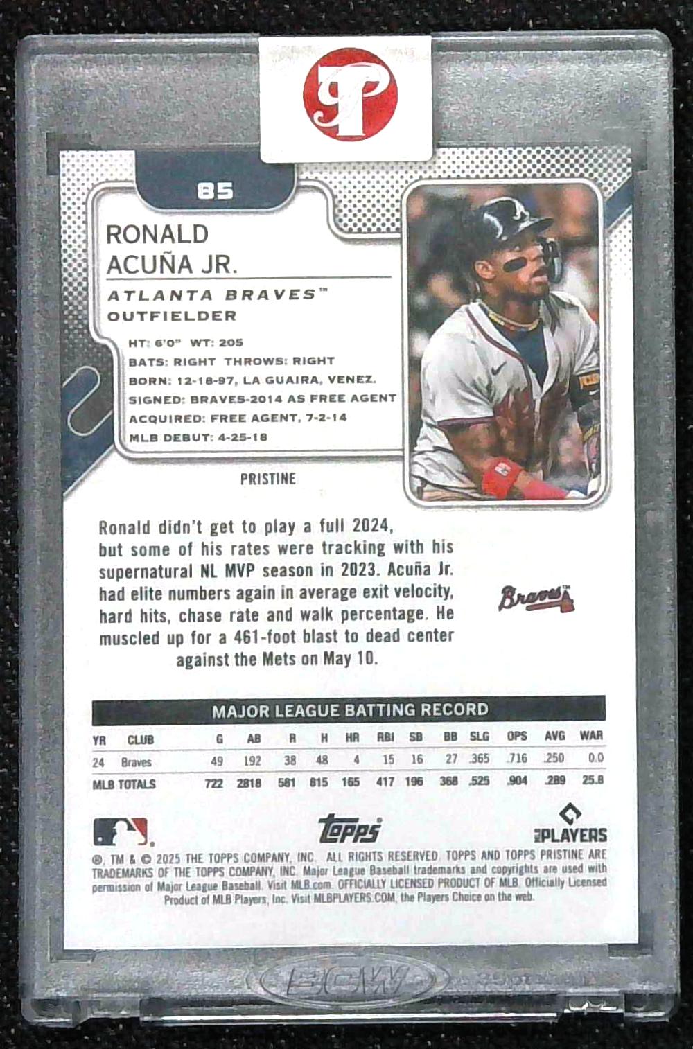 2025 Topps Pristine Ronald Acuna Jr. Aqua Teal Refractor #/199 Encased