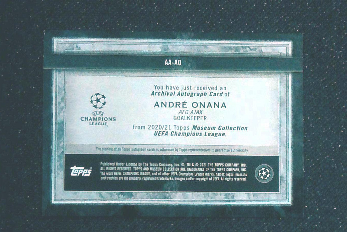 2020-21 Topps Museum Collection UCL Archival Autographs #AA-AO Andre Onana /50