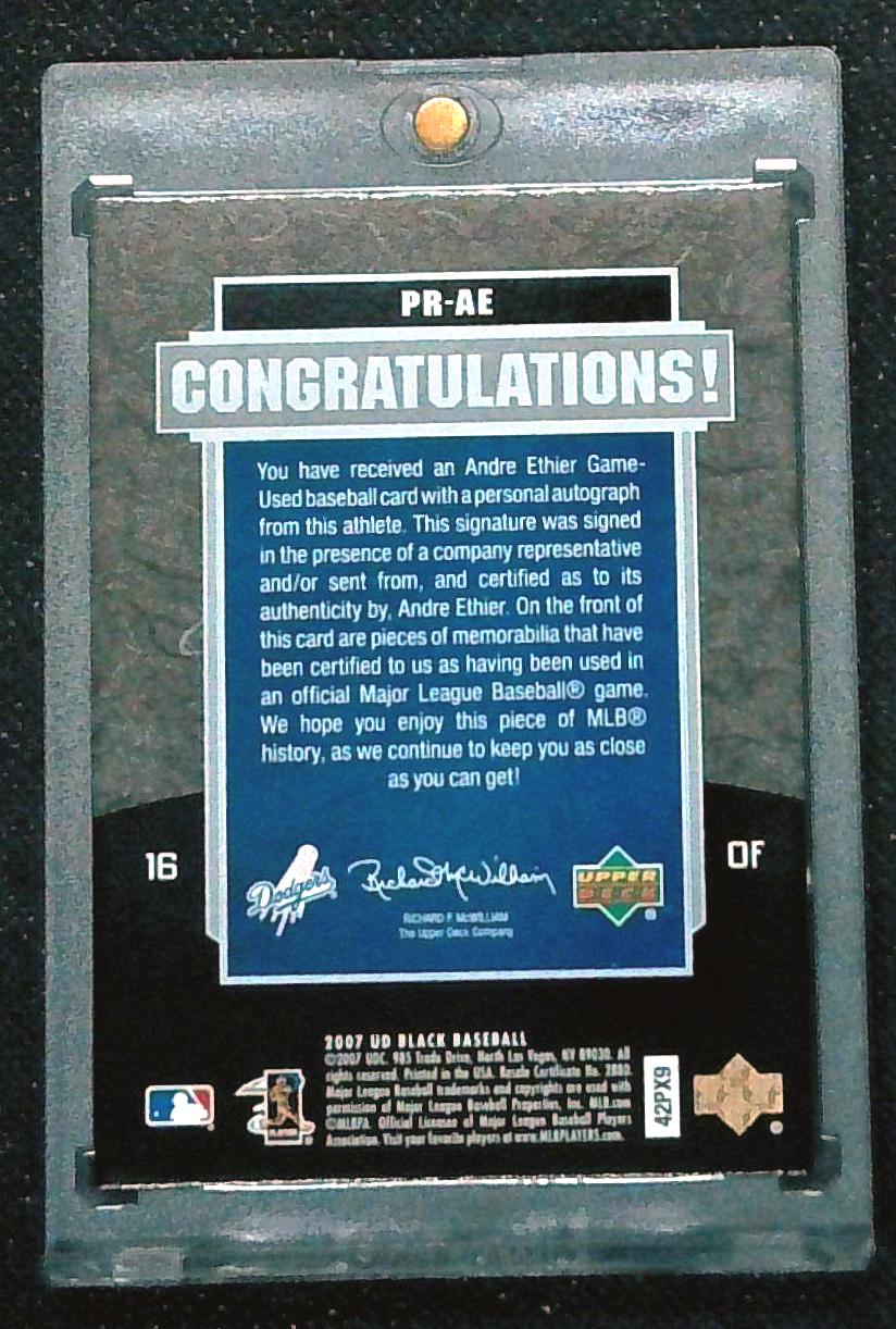 2007 Upper Deck Black Prodigious- Andre Ethier Auto Jersey Card #'d /50