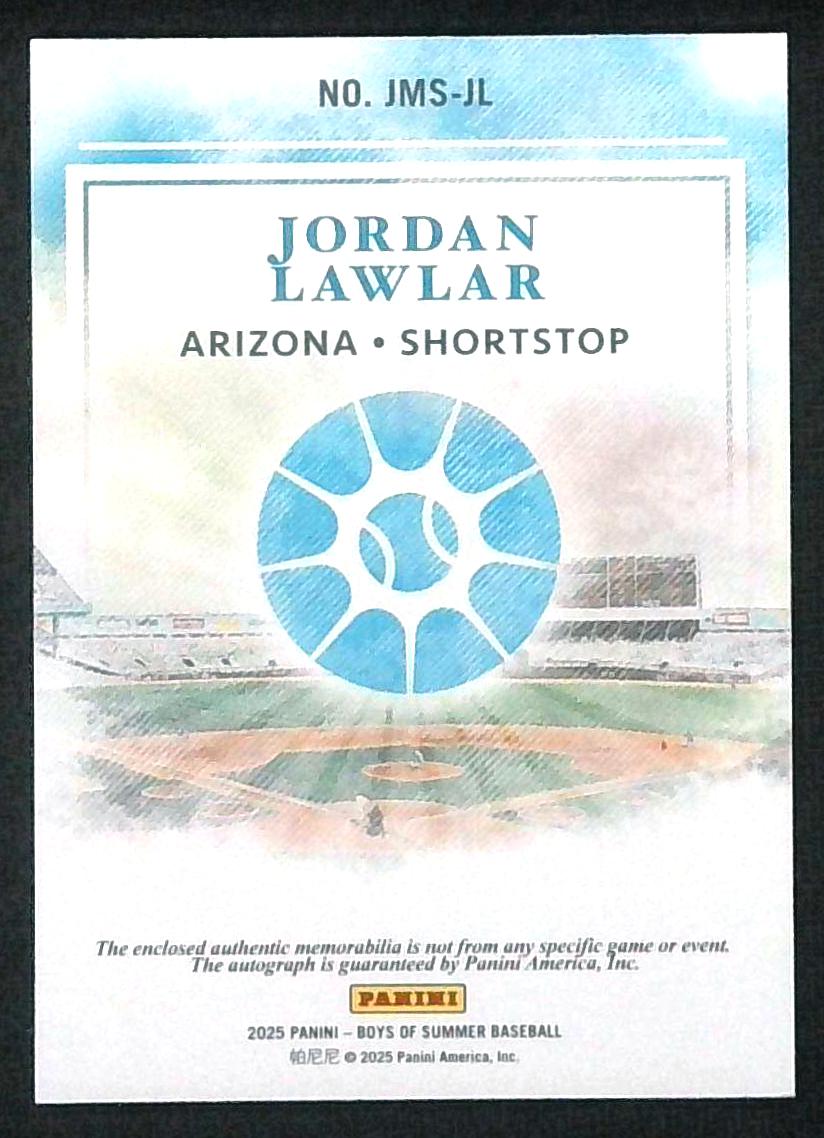 Jordan Lawlar Diamondbacks 2025 Panini Boys Of Summer PATCH AUTO RELIC 42/49