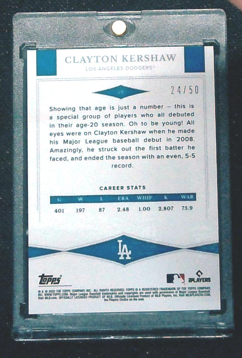 2022 Topps X Clayton Kershaw 20 Is Money /50 Blue SSP Exclusive Set