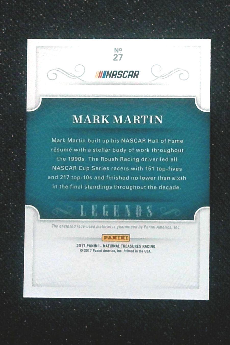 2022 National Treasures Nascar Racing Mark Martin Relic 05/25