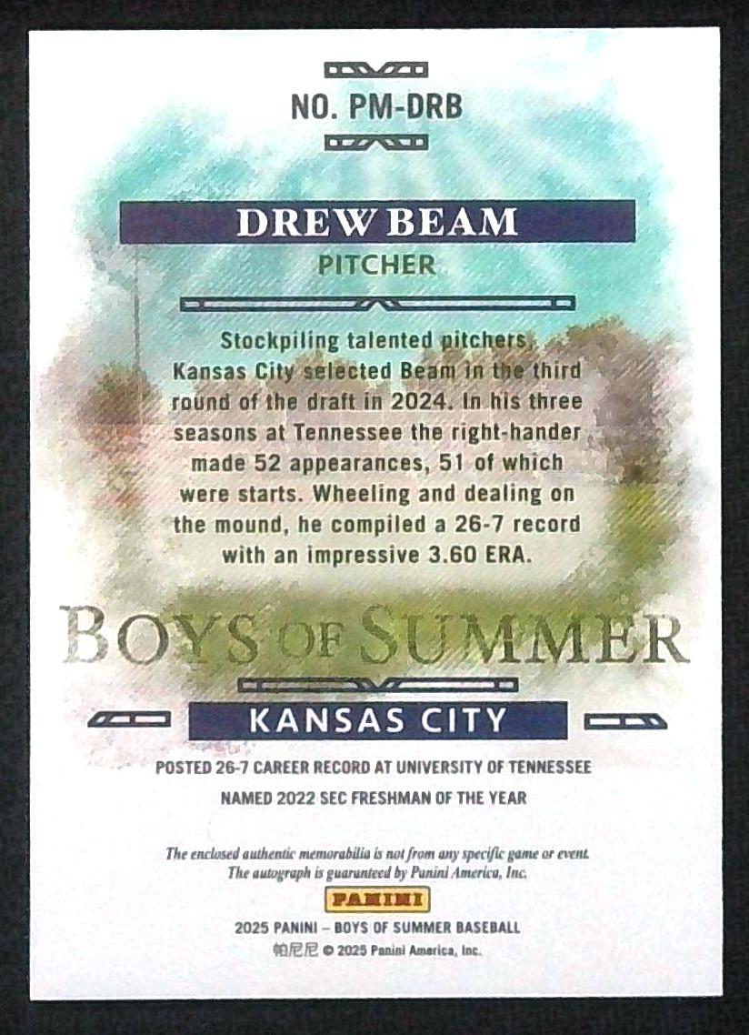 2025 Panini Boys Of Summer Drew Beam Patch Auto /5 Kansas City Royals