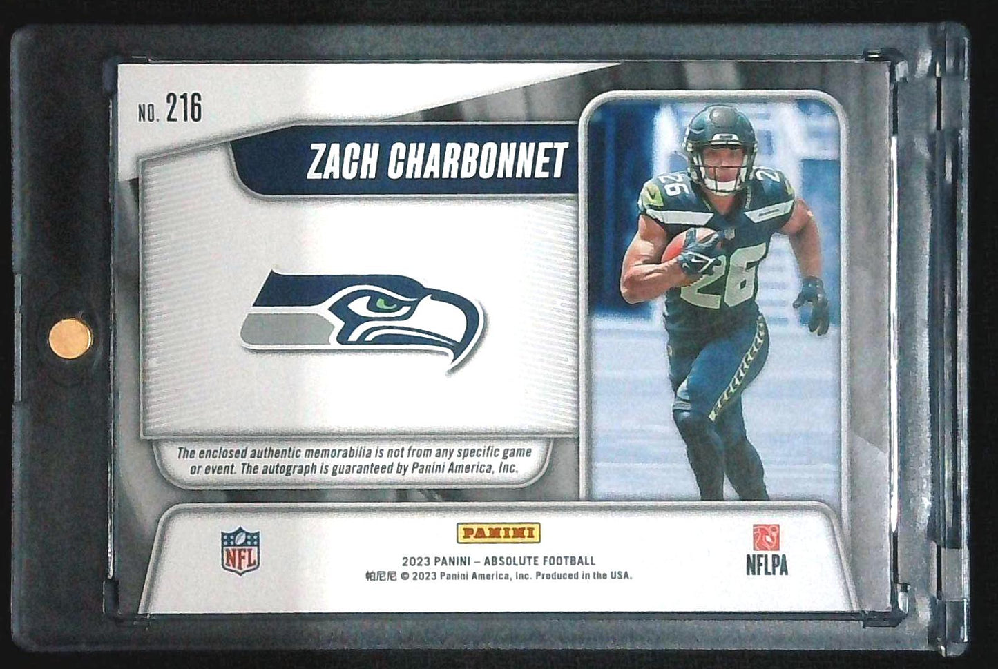 2023 Absolute Zach Charbonnet Rookie Premiere Materials RC Jersey Auto RPA 10/10