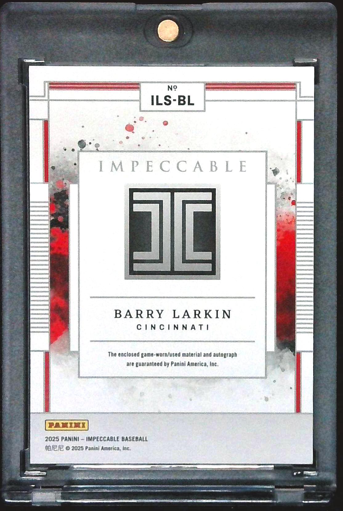 2025 Panini Impeccable Barry Larkin Lumber Signatures Relic Auto Holo Gold /10