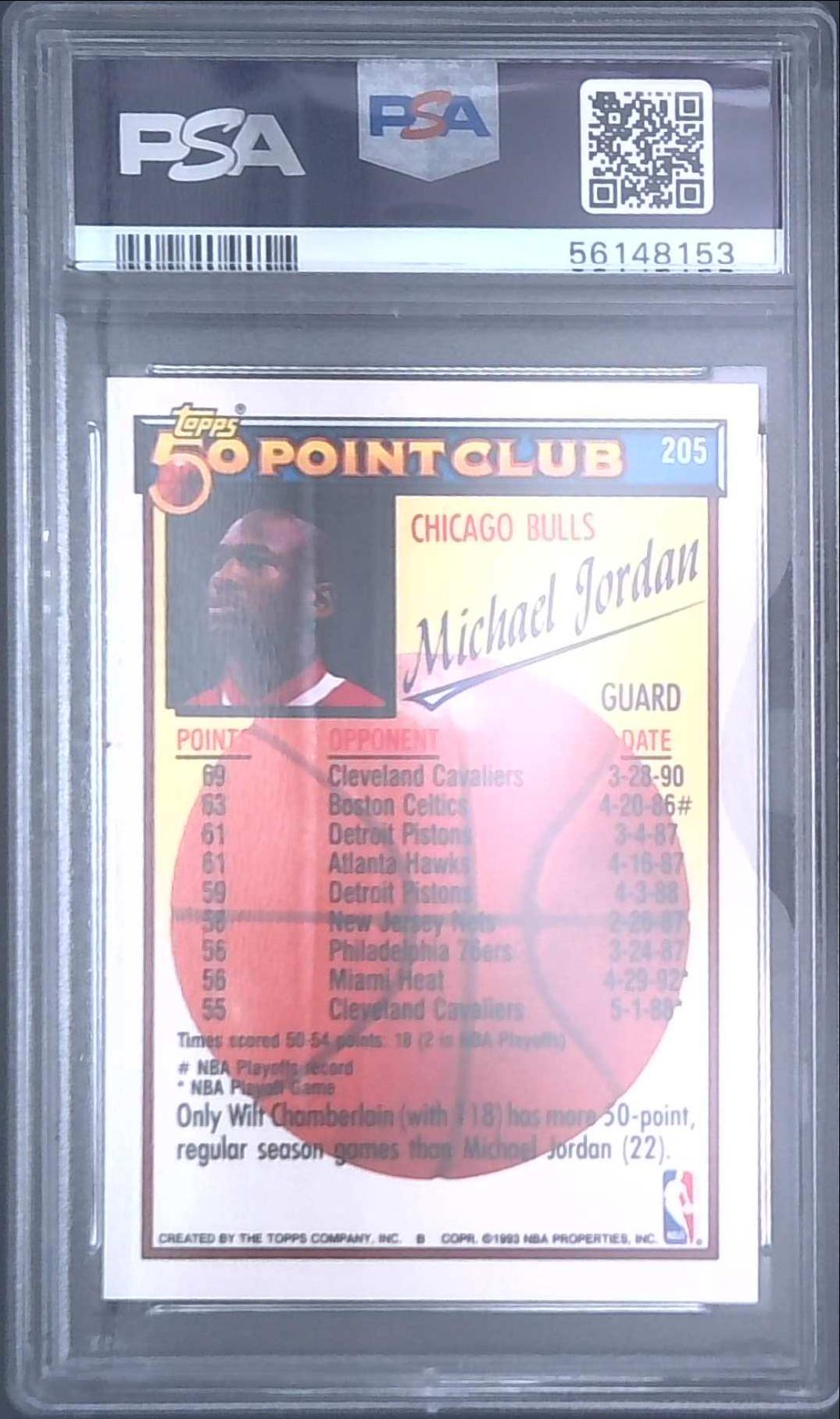 1992 Topps #205 Michael Jordan Card 50 Point Club PSA 9 Bulls