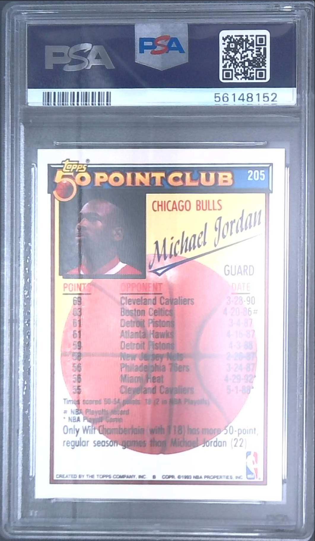 1992 Topps #205 Michael Jordan Card 50 Point Club PSA 9 Bulls