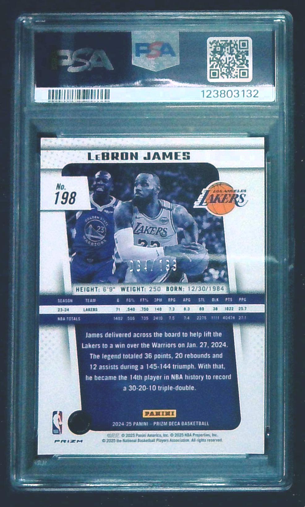 LeBron James 2024-25 Panini Prizm Deca #198 Red Prizm /199 Lakers PSA 9