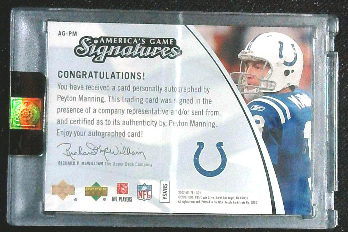 2007 Upper Deck Trilogy America's Game Signatures Peyton Manning Auto /33
