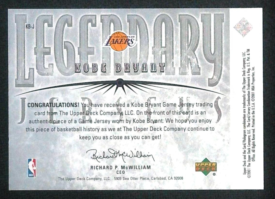 2000-01 Upper Deck NBA Legends Legendary Jerseys Kobe Bryant #KB-J