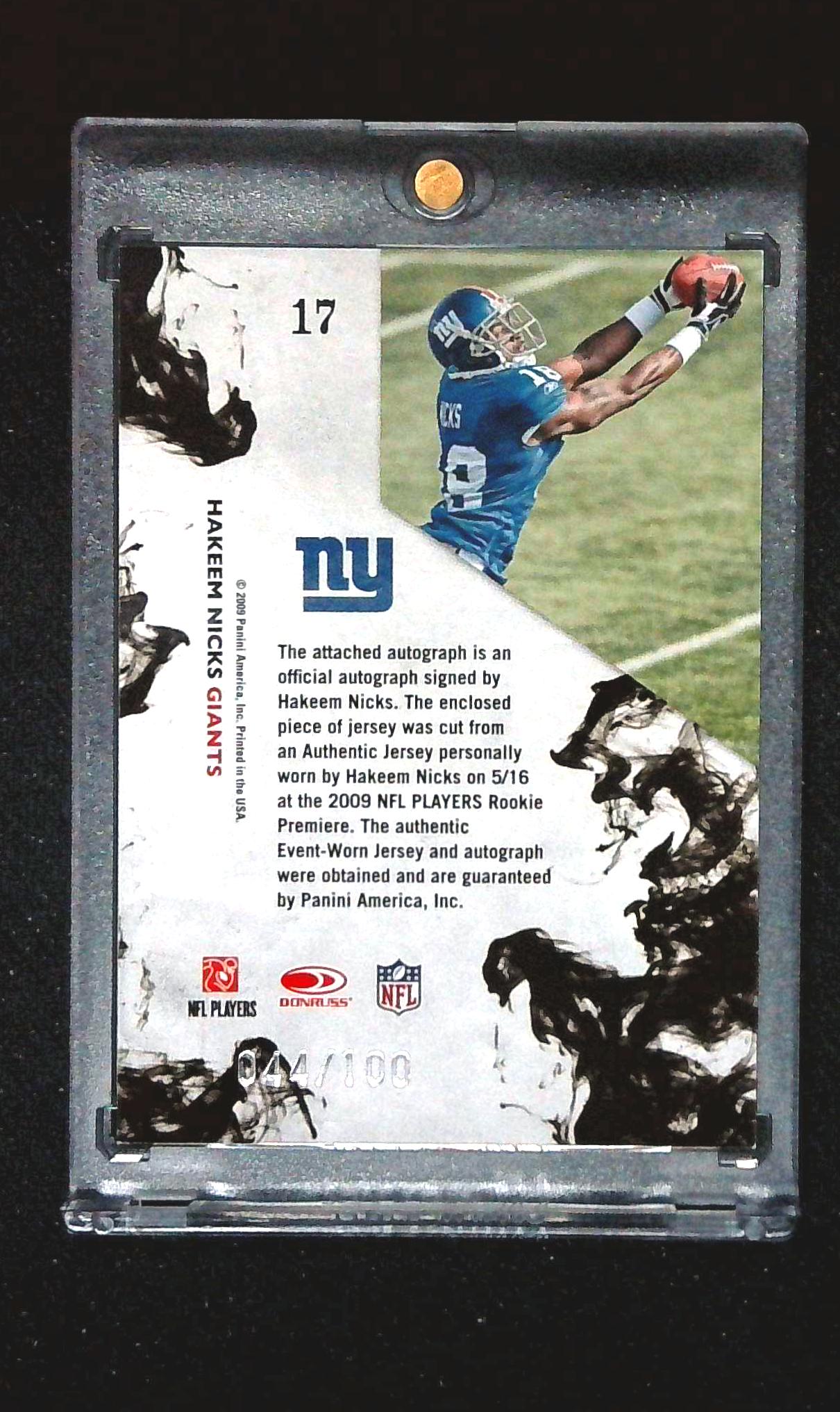 2009 Donruss Rookies & Stars Hakeem Nicks Relic Jersey Auto /100