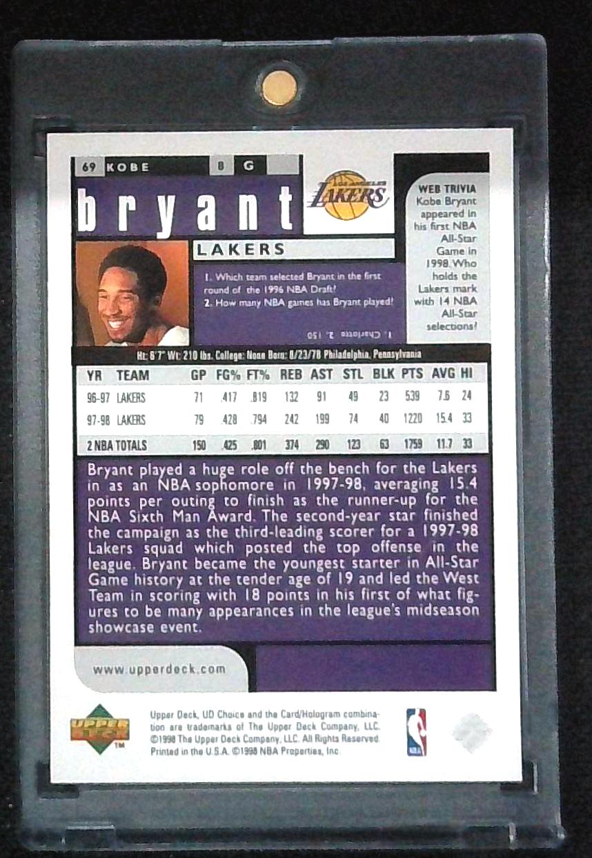 Kobe Bryant 1998-99 Upper Deck UD Choice Los Angeles Lakers #69