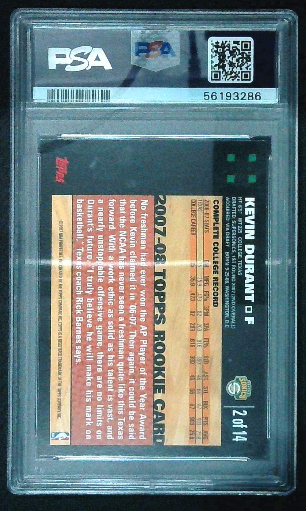2007 Topps Kevin Durant Rookie PSA 9