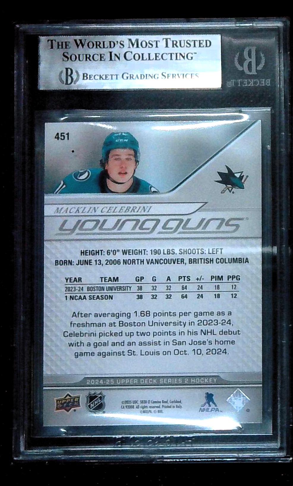 2024/25 UD Series 2 "Young Guns" MACKLIN CELEBRINI Rookie BGS 9 MINT