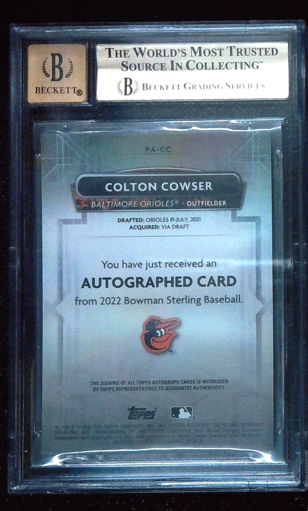 2022 Bowman Sterling Colton Cowser Pros.Auto- Orange Ref /75 BGS Pristine 10 Auto 10
