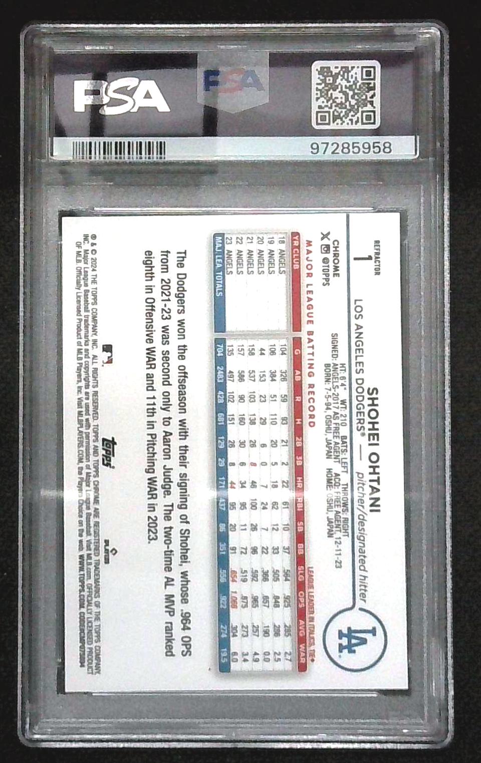 2024 Topps Chrome - Shohei Ohtani #1 Refractor PSA 10 Dodgers