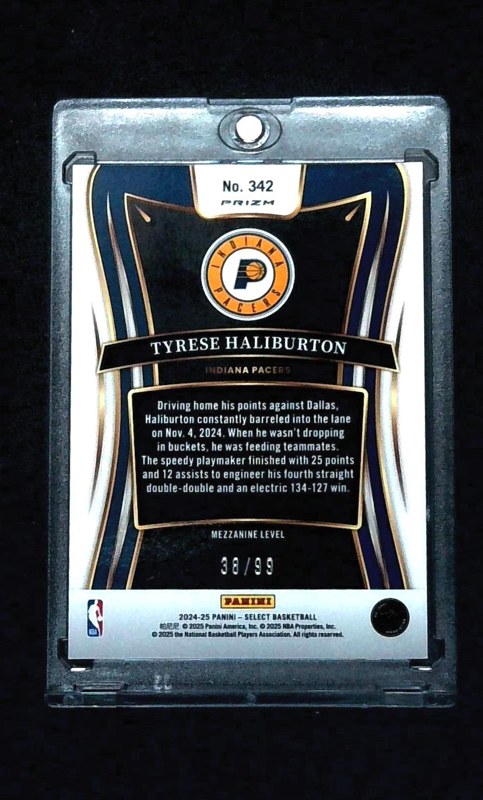 2024-25 Panini Select Mezzanine Tyrese Haliburton Purple Cracked Ice Prizm /99