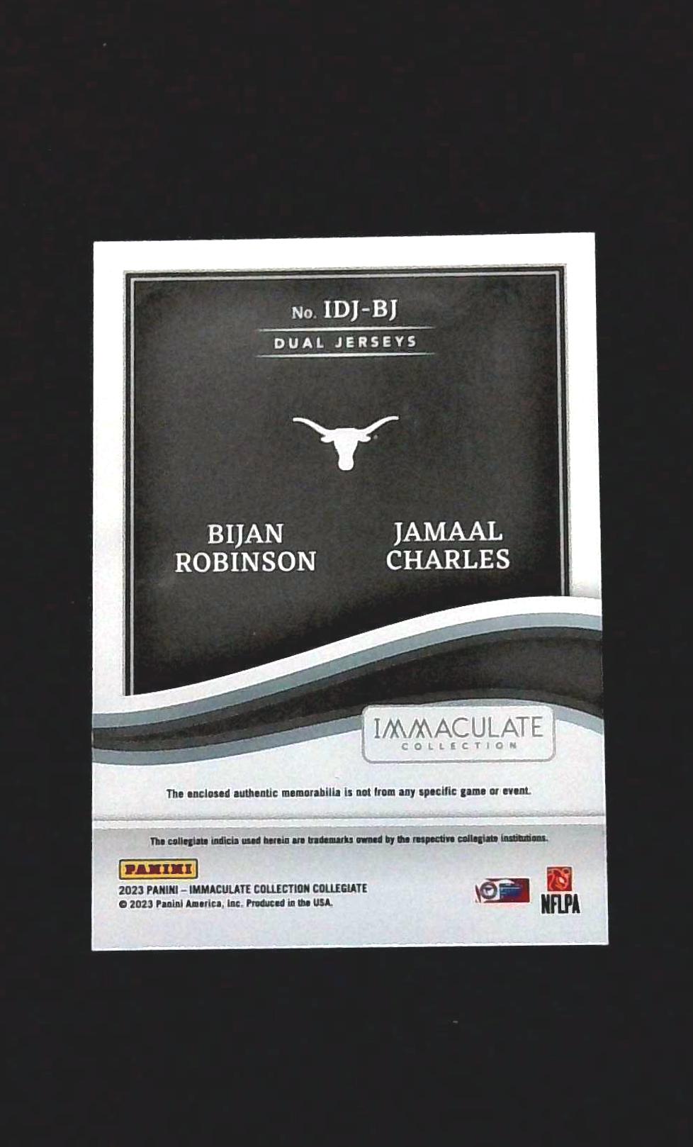2023 Immaculate Collegiate Bijan Robinson Jamaal Charles Dual Patch #/99 Texas