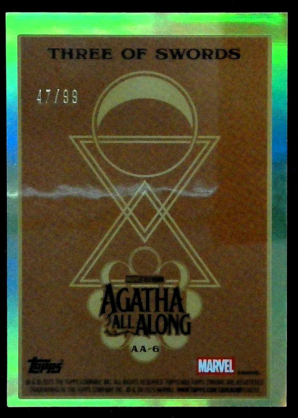 2025 Topps Chrome Marvel Three of Swords Agatha All Along Tarot Card #/99