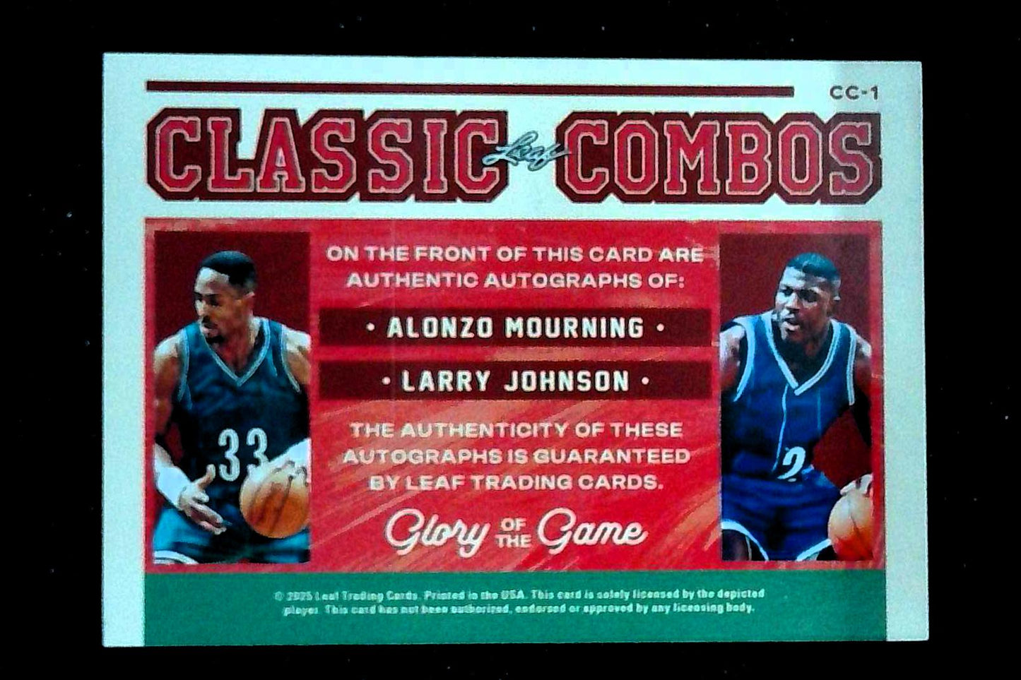 2025 LEAF GLORY OF THE GAME ALONZO MOURNING/LARRY JOHNSON 2X-AUTO #3/3
