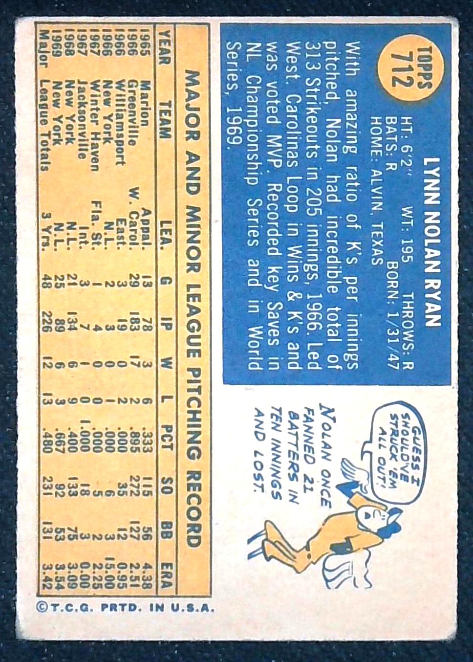 Topps 1970 Topps High # Nolan Ryan #712 New York Mets