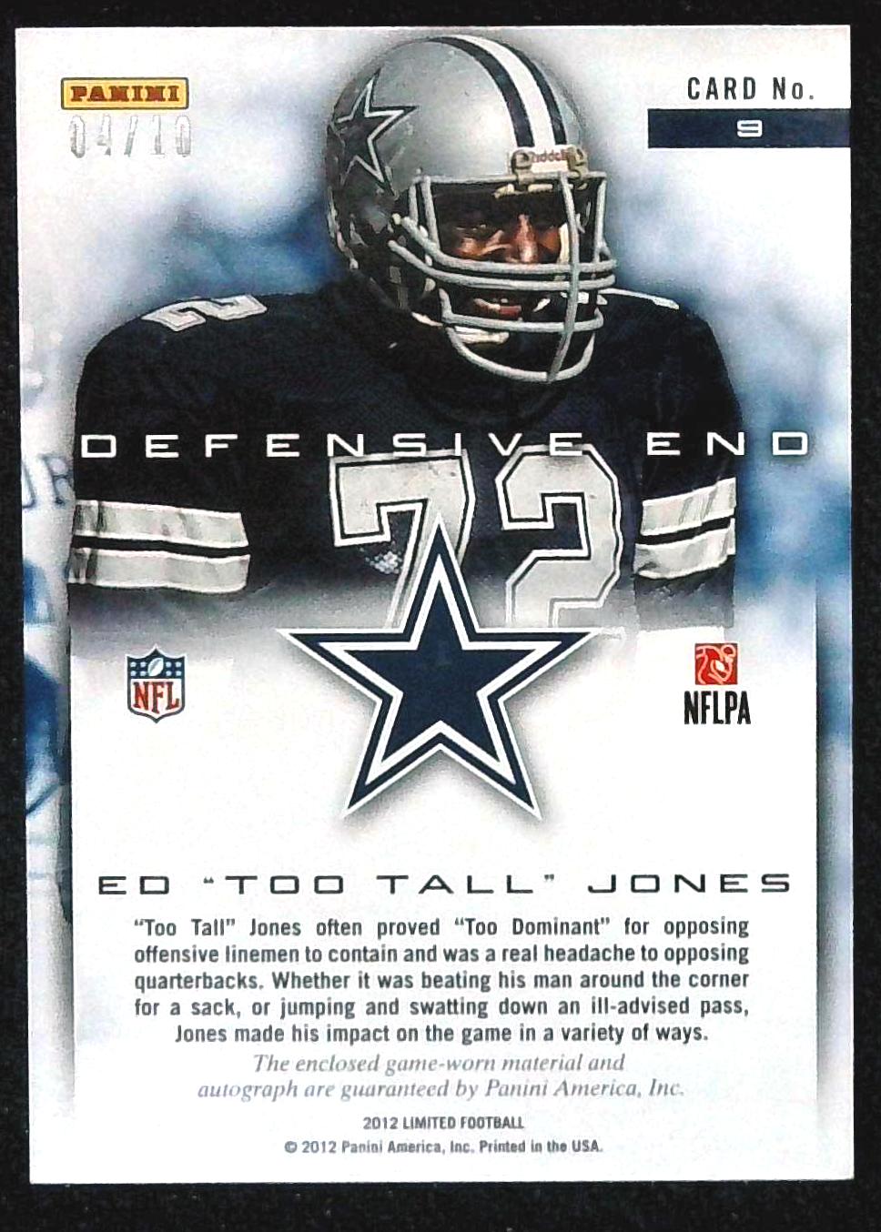 2012 Limited Jumbo Materials Ed "Too Tall" Jones Game Used Jersey Relic Auto /10