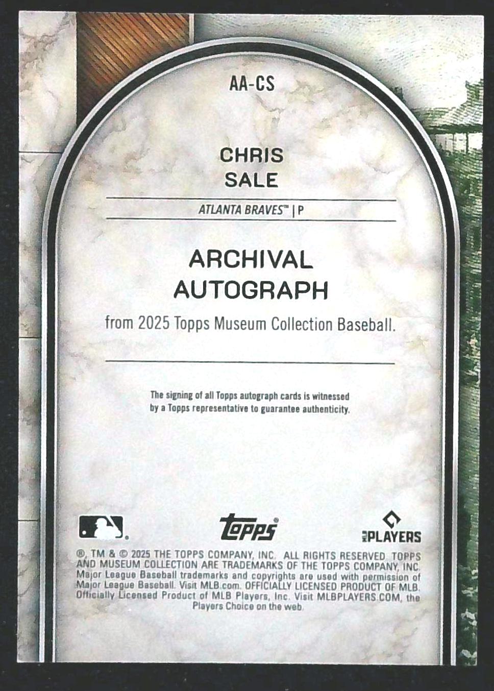 2025 Topps Museum Chris Sale Archival Auto Autograph #/199 Braves