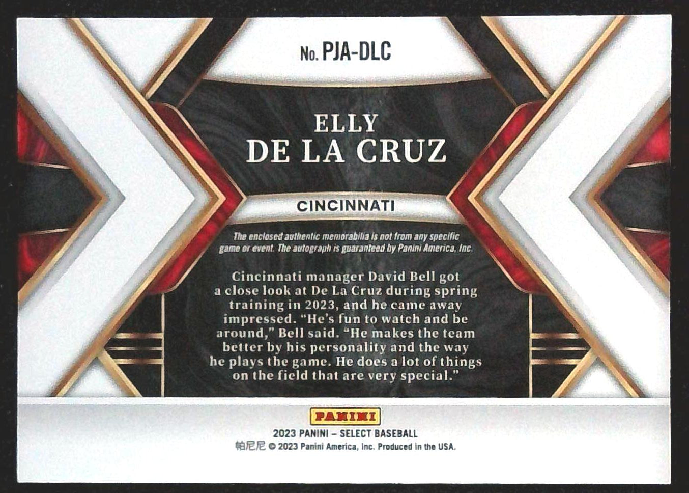 2023 Select Elly De La Cruz RC Rookie Patch Auto RPA Reds