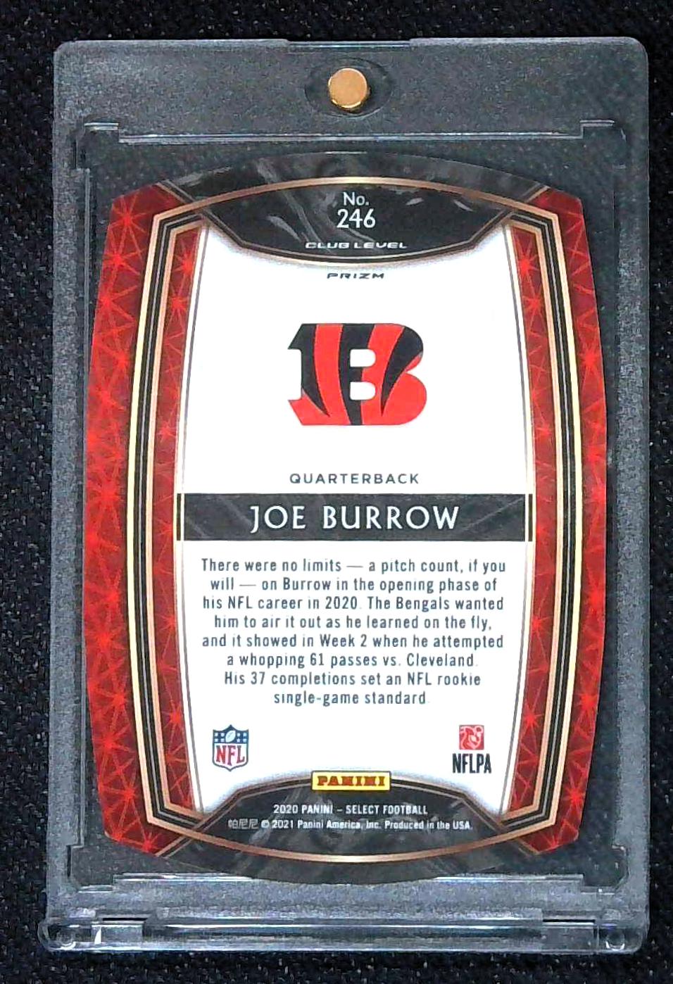2020 Panini Select Joe Burrow 246 Club Level Tri Color Die Cut RC Bengals