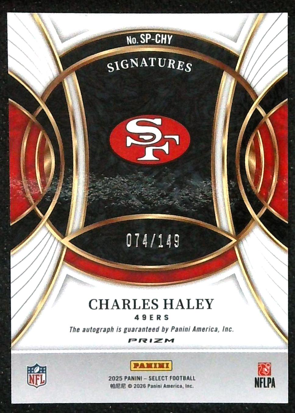 Charles Haley 2025 Panini Select Signatures Auto Blue SP #/149 #SP-CHY