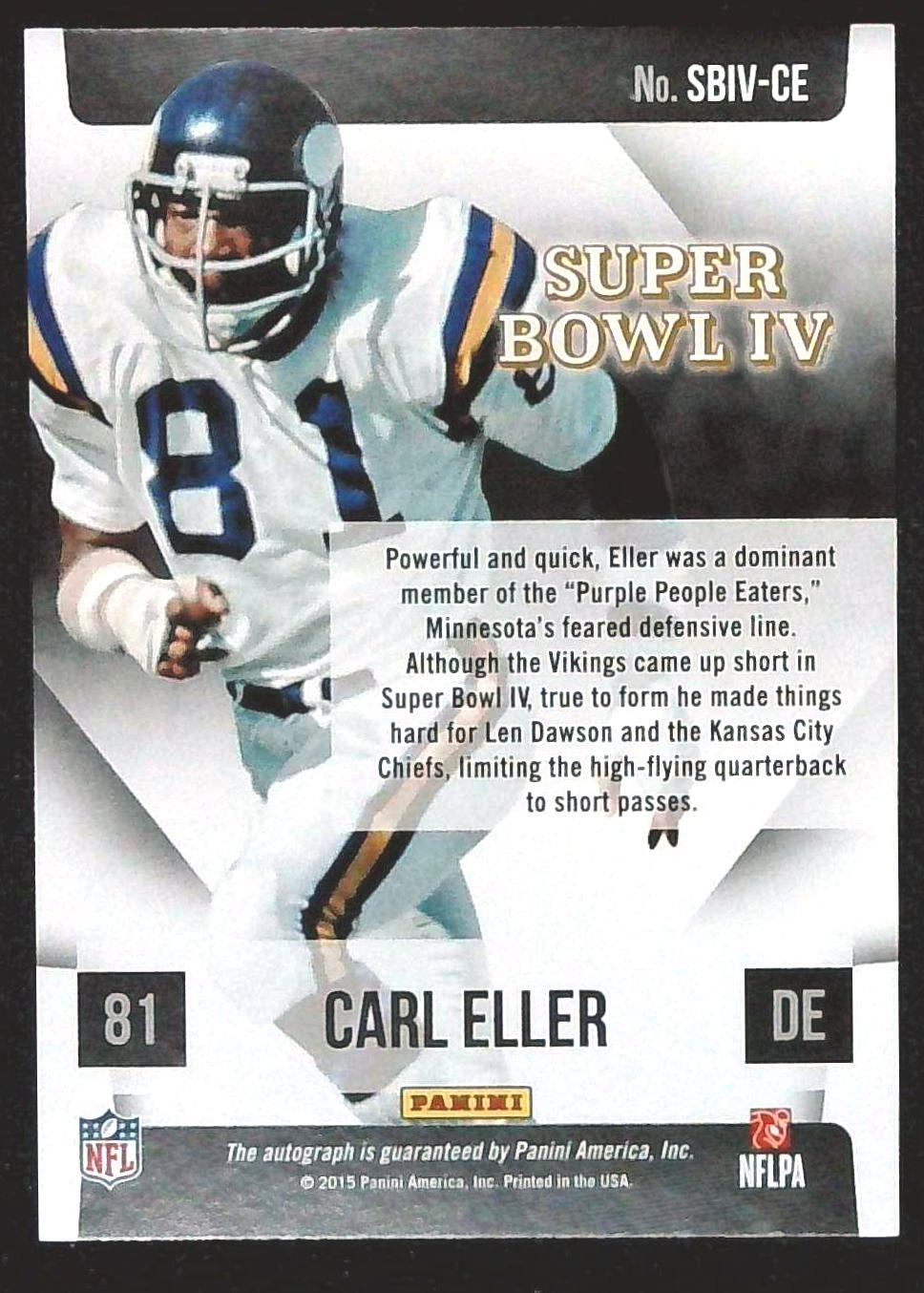 2015 PANINI CARL ELLER AUTO SUPER BOWL IV MINNESOTA VIKINGS