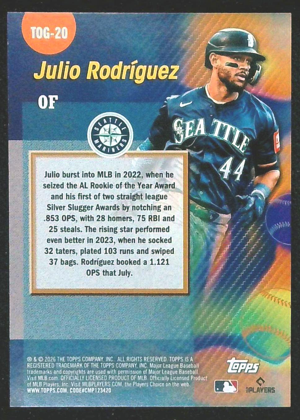 2026 Topps #TOG-20 Julio Rodríguez Titans of the Game Green Foil #/99